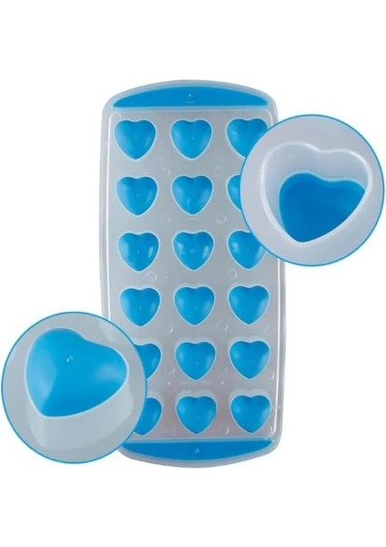 Slikon Tabanlı Kalpli 18 Hazneli Buz Kalıbı (Mavi)