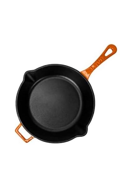 Döküm Yuvarlak Kızartma Tavası Döküm Demir Yekpare Saplı. ÇAP(Ø)24CM - Turuncu