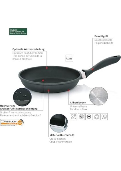 15150 Kızartma Tavası, Yapışmaz Kaplama, Alüminyum Döküm 5 Mm, Indüksiyonlu Olarak Uygun, 24 cm Çap, Kerros, Siyah