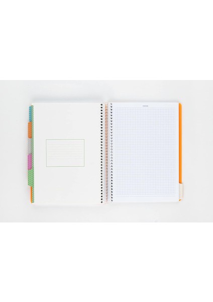 Capricorn Neon Serisi, A4, 6 Konulu (3 Kareli, 3 Çizgili) 180 Yaprak Pp Kapaklı Spiralli Defter, Turuncu