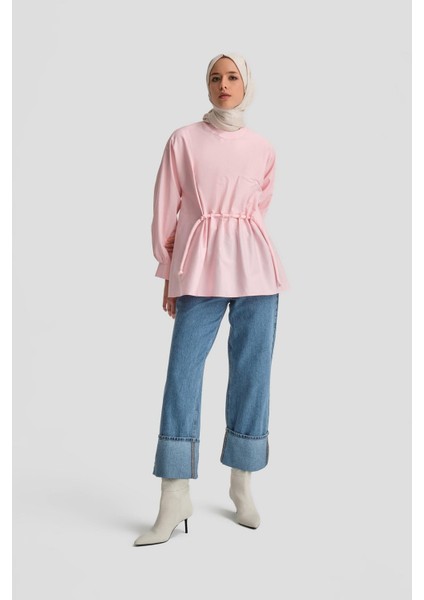 Bağcık Detaylı Pamuk Bluz 24K3619 Pembe