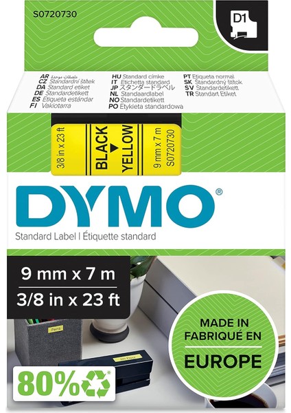 S0720730, D1 Yedek Şerit (9 mm x 7 Mt), Sarı/siyah (40918)