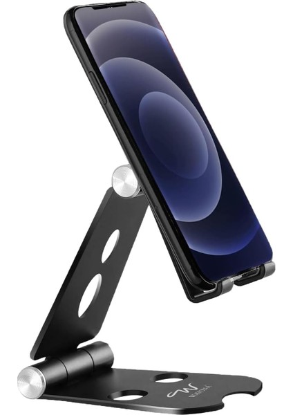 Masaüstü Alüminyum Mobil Stant, Ayarlanabilir Çok Açılı, Katlanabilir/tutucu Dock Standı, Akıllı Telefonlar, Tabletler ve Ipad Için, Mobil Stant, Siyah