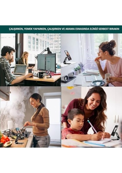 Masaüstü Alüminyum Mobil Stant, Ayarlanabilir Çok Açılı, Katlanabilir/tutucu Dock Standı, Akıllı Telefonlar, Tabletler ve Ipad Için, Mobil Stant, Siyah