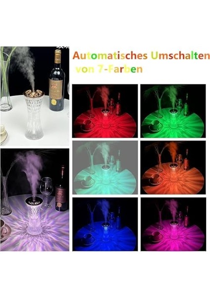 Masaüstü Lamba ve Nemlendirici Şarjlı Işık Kristal Elmas Desenli 7 Farklı Renk Atmosfer Lamba Göz Yormayan Işık Kitap Okuma Işığı Salon Oturma Odası Yatak Odası Aydınlatma 20CM x 9xm D13 modelleri