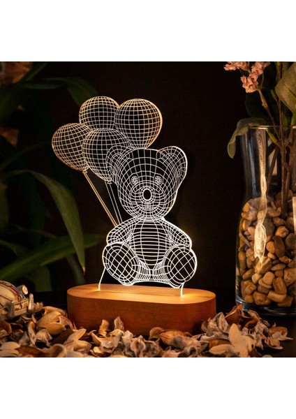 Tutan Sevimli Ayıcık 3 Boyutlu LED Lamba USB Bağlantılı Sarı Işık
