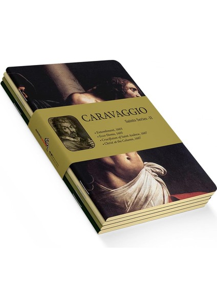 Saint Series Iı - A6, Caravaggio 4'lü Defter Seti Iv, Çizgisiz, Toplam 192 Sayfa, Her Biri 48 Sayfa, Tel Dikiş, Esnek Kapak, Oval Kenar, Tuval Doku, 60 Gram, Sarı Krem Renk