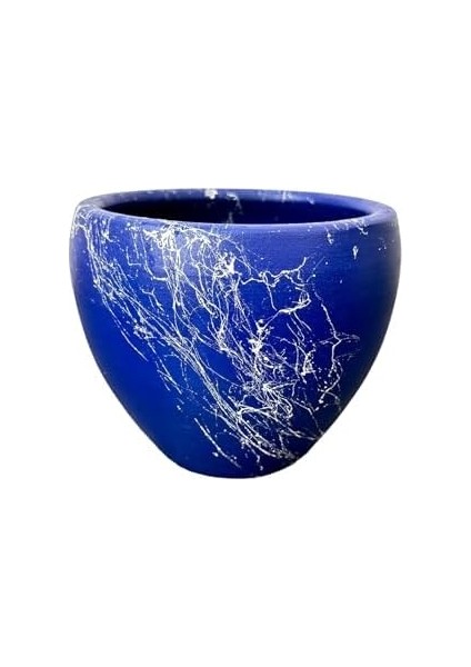 Tasarımı Ev Dekorasyon Lacivert Üzeri Beyaz Mermer Efektli Toprak Saksı Saksılık Salon Çiçeklik - 15 cm fiyatları