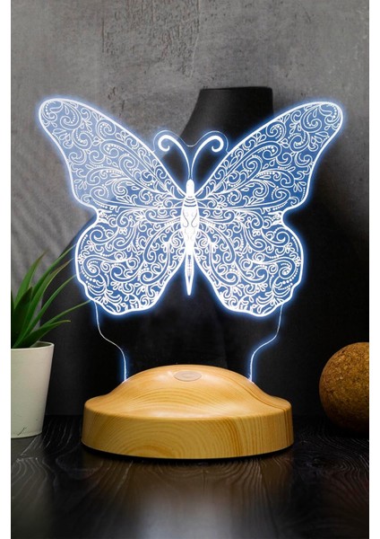 LED Lamba, Kelebek Tasarımlı 3D Gece Lambası, Kelebek Desenli LED Masa Lambası
