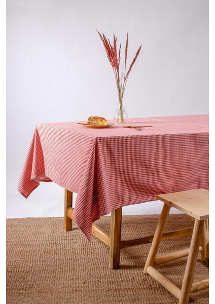 Keten Piti Kareli Masa Örtüsü, Pötikare Piknik Örtüsü (Kırmızı, 170 x 170 cm )