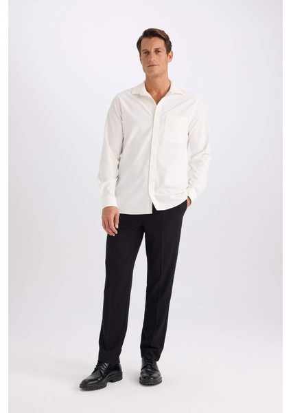 Regular Fit Polo Yaka Basic Düz Gofre Uzun Kollu Gömlek D8713AX25SP