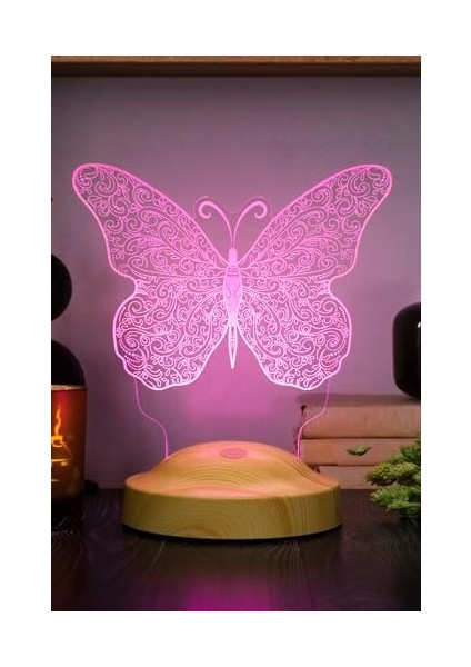LED Lamba, Kelebek Tasarımlı 3D Gece Lambası, Kelebek Desenli LED Masa Lambası