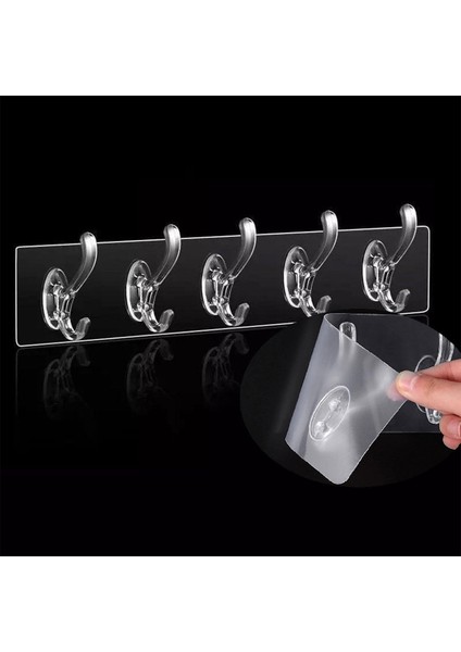 5'li Iz Bırakmayan Güçlü Yapışkanlı Duvar Askısı, Şeffaf, Banyo ve Mutfak Düzenlemesi İçin