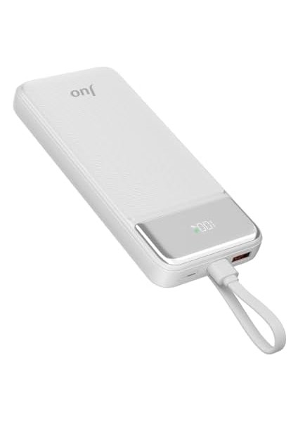10000MAH 22.5W LED Ekranlı Lightning ve Type-C Kablolu Powerbank Taşınabilir Hızlı Şarj Cihazı Beyaz