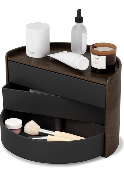 Moona Takı Muhafazası, Makyaj Aksesuarı Düzenleyici, Döner Çekmeceli, Siyah/ceviz, Tek Boy