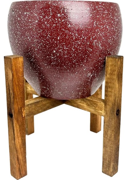 Tasarımı Ev Dekorasyon Bordo Granit Toprak Saksı Saksılık Salon Çiçeklik 4 Ayaklı - 15 cm