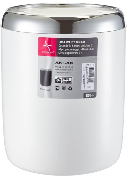 Lima Krom Dekorlu Çöp Kovası, Beyaz