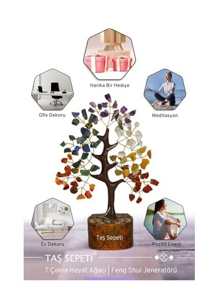 Sepeti 7 Çakra Hayat Ağacı Feng Shui Ağacı Pozitif Enerji Için Kristal Ağaç Enerji Jeneratörü