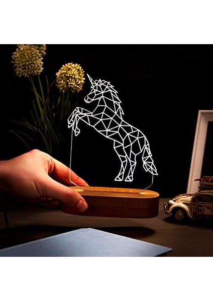Unicorn 3 Boyutlu LED Masa Lambası - 60X140X30 mm - USB Bağlantılı Sarı Işık modelleri