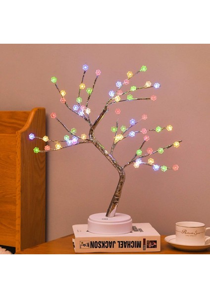 LED Gece Lambası Bonsai Tasarımlı Mini Ağaç Süslü LED Işıklı 2 Fonksiyonlu, Bükülebilir Kolay Dallar Dokunmatik LED Ağaç Lamba (Rain Flower) *M60LM*