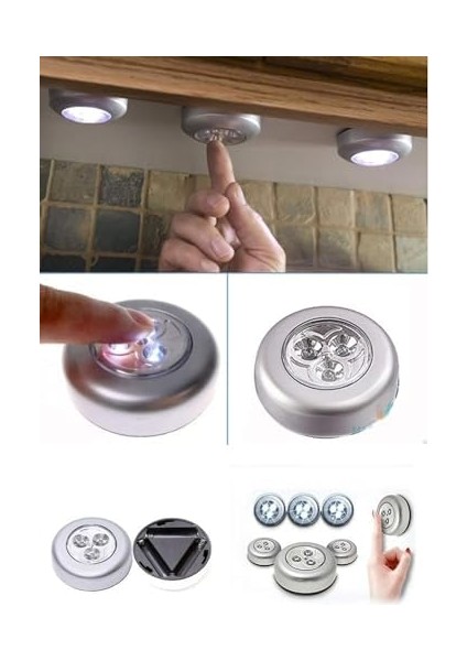 Home Spot Lamba Kablosuz Dokunmatik Pilli LED Lamba 3 Ledli Dolap Mutfak Içi Aydınlatma
