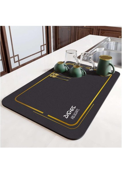 Tezgah Üstü Bulaşık Yıkama Matı, Kaymaz Kurulama Örtüsü, Yunhan, Siyah, Boy 45 En 35 cm