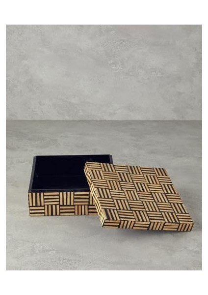 Home Boho Stripe Bambu Dekoratif Kutu Naturel