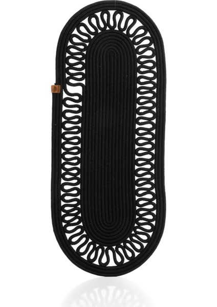 Doğal Jüt Dokuma Masa Örtüsü, Örgülü Sehpa Yolluğu, Oval Masa Örtüsü Yemek Masası Veya Teras Için (Siyah)