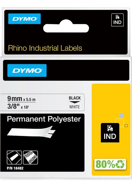 Rhinopro, Sabit Polyster Şerit (9 mm x 5.5 Mt), Beyaz/siyah - 18482