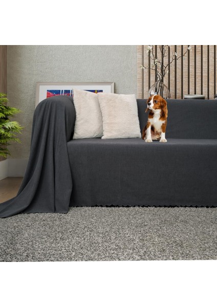 Concept Koltuk Örtüsü Şönil Kaymaz Çift Taraflı Çekyat Örtüsü Koltuk Şalı 175X300 - Antrasit