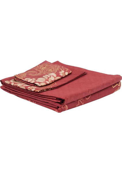Florian Etnik DESENLI Pamuk Saten Nevresim Takımı, Kırmızı, Çift Kişilik