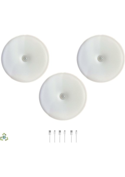 LED Hareket Sensörlü Ledli Gece Lambası Şarj Edilebilir, Taşınabilir 4000K Günışığı (3 Adet)