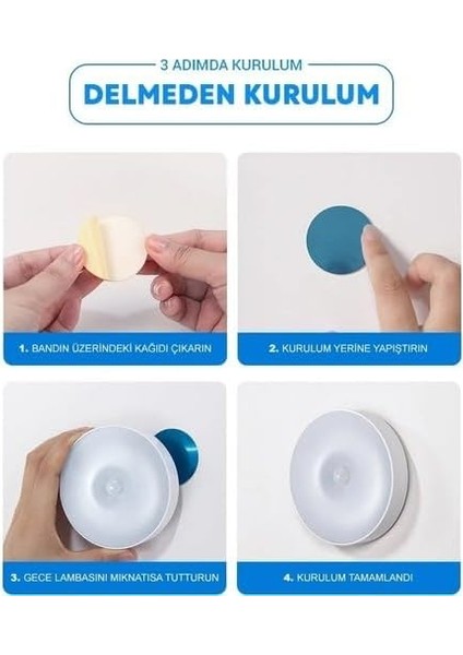 LED Hareket Sensörlü Ledli Gece Lambası Şarj Edilebilir, Taşınabilir 4000K Günışığı (3 Adet) fiyatları