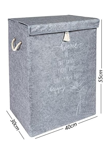 Çamaşır Sepeti Kirli Çamaşır Torbası Çamaşır Sepet Keçe Kapaklı Çok Amaçlı Kutu Sepet Oyuncak Saklama Sepeti Renk (55X40X30 Cm) (Gri)