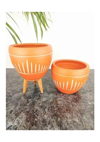 Tasarımı Ev Dekorasyon Dik Çizgi Desenli Terrakota Toprak Saksı Saksılık Salon Çiçeklik Ikili Set Ayaksız - 3 Ayaklı- 15 cm fiyatları