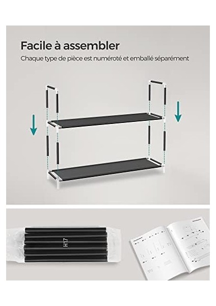 2 Katlı Raf, Antre Dolabı İçin Ayakkabı Saklama Çözümü, İnce ve Yer Tasarrufu Sağlayan, Metal Çerçeve, Dokuma Olmayan Kumaş Raflar, Siyah LSH052B01 fiyatları