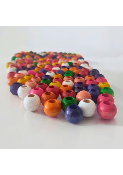 mm Karışık Renkli Ahşap Boncuk 100 gr (± 120 Adet)
