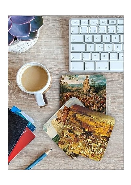 Dünya Tarihi 103 Ünlü Temalı Ahşap Bardak Altlığı Ahşap Baskılı Altlık 6'lı Set (9 x 9 cm ) KARBONNM17