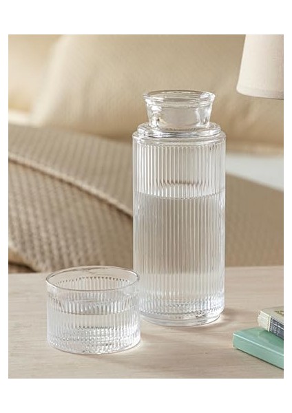Home Striped Cam Başucu Sürahı 730 ml Şeffaf