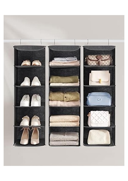 Askılı Gardırop Saklama Düzenleyici, 2'li Set Askılı Saklama Rafları, Katlanabilir Gardırop Giysi Düzenleyiciler, Metal Kancalı, Bambu Çubuklu, Keten Desenli, Gri RCH005G02 fiyatları