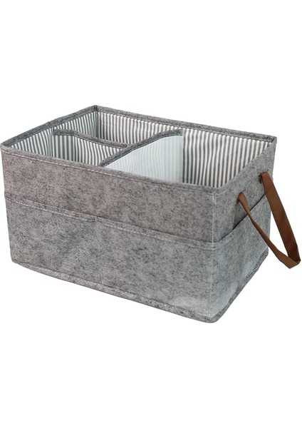 Day Organizer Gri Kumaş Deri Kulplu Keçe 3 Bölmeli Çanta Düzenleyici Organizer (Gri)
