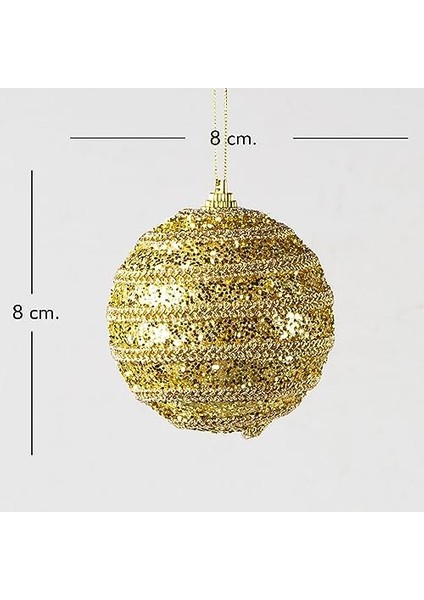 Simli Yılbaşı Topu 3'lü Paket Dore 8x8 cm .