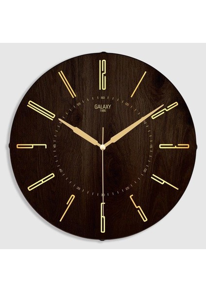 Exclucive Compass Serisi Bombeli Varak Kilişeli Kadranlı Ev ve Ofis Duvar Saati 35 cm Kahverengi