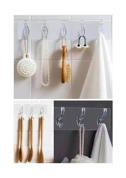 Home Şeffaf Duvar Askısı 5'li Iz Bırakmayan Güçlü Yapışkanlı Banyo Mutfak Düzenleyici Kanca Askılık fiyatları