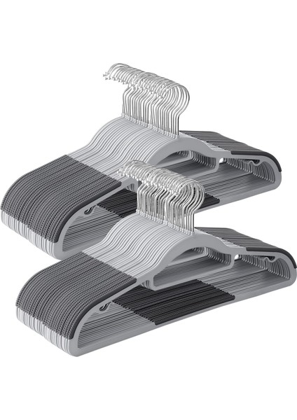 Elbise Askıları, 50'li Set, Plastikten Yapılmış Ceket Askıları, Yerden Tasarruf Sağlayan, 0,6 cm Kalınlık, 360 Derece Döndürülebilir Kanca, 42 cm Uzunluk, Açık Gri-Koyu Gri CRP20G50