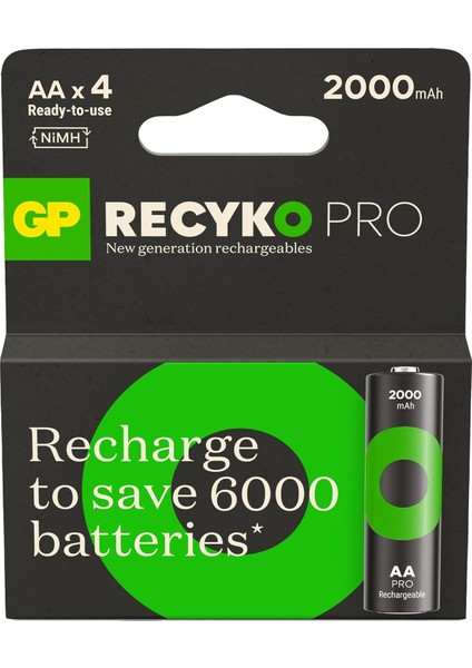 Batteries Recyko Pro Aa Kalem Ni-Mh Şarjlı Pil, 1.2 Volt, 4'lü Kart