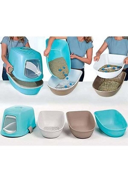 Furba Top Chic Elekli Kapalı Kedi Tuvaleti Beyaz/Yeşil 58.5x39.4x42 Cm