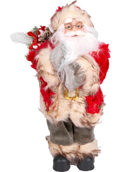 Yılbaşı Noel Baba Gold Hediye Çuvallı Yeşil Pantalonlu Fenerli Kırmızı-Yeşil 30 cm .