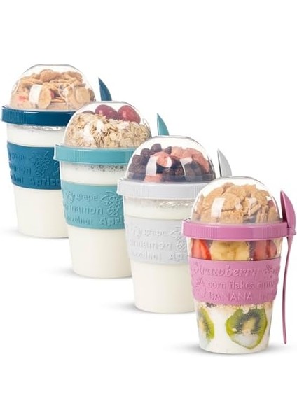 Take And Go Kaşıklı Hazneli Meyveli Yoğurt Kabı Piknik Iş Atıştırmalık Diyet Müsli Granola Süt Bardağı (4'lü Set 2) fiyatları