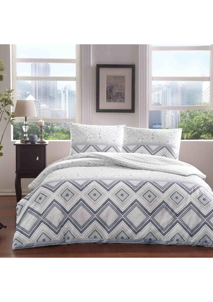 Perry Ranforce Geometrik DESENLI Pamuk Nevresim Takımı, Lacivert, Çift Kişilik (Nevresim: 200 x 220 cm /çarşaf: 240 x 260 cm / 2 Adet Yastık Kılıfı: 50 x 70 cm )